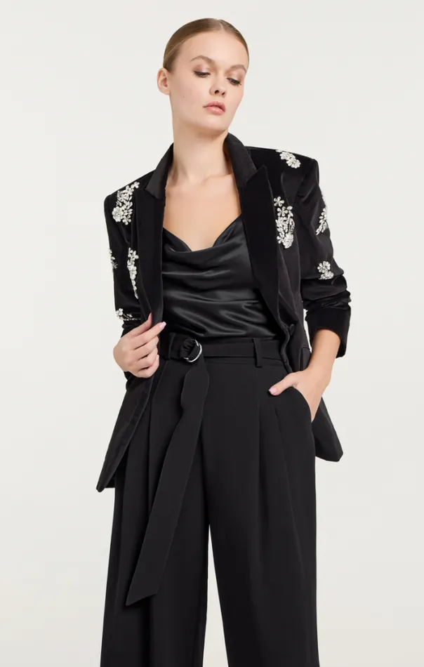 Cinq A Sept Blazers Women Crystal Ivy Chenille Scrunched Cheyenne Blazer Black
