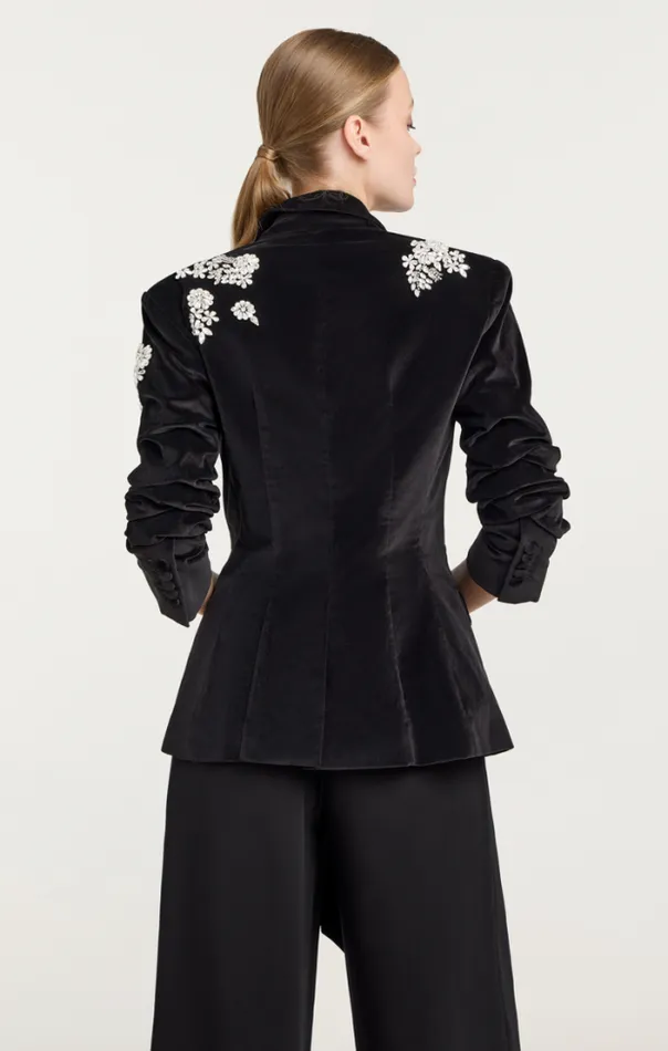 Cinq A Sept Blazers Women Crystal Ivy Chenille Scrunched Cheyenne Blazer Black