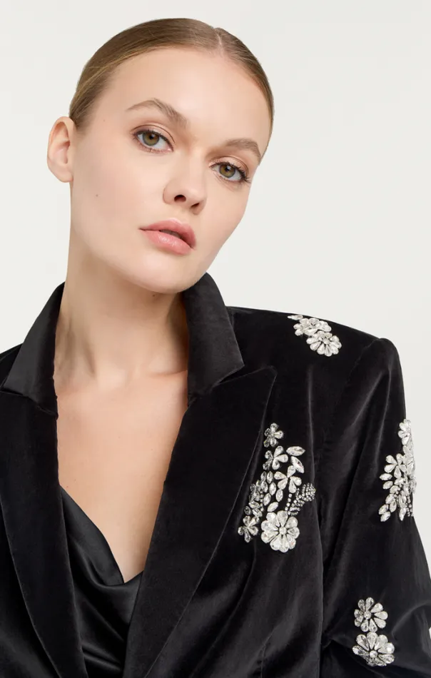 Cinq A Sept Blazers Women Crystal Ivy Chenille Scrunched Cheyenne Blazer Black