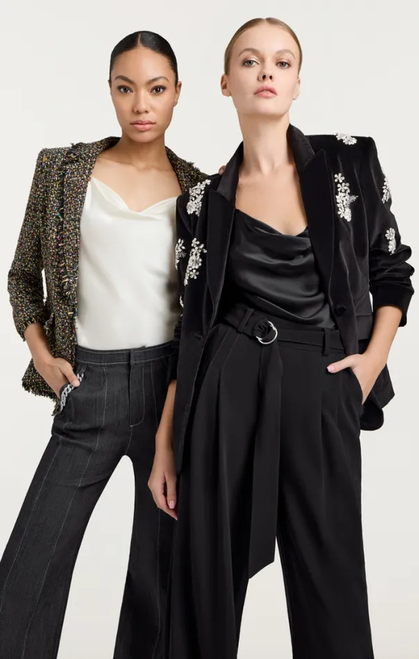 Cinq A Sept Blazers Women Crystal Ivy Chenille Scrunched Cheyenne Blazer Black