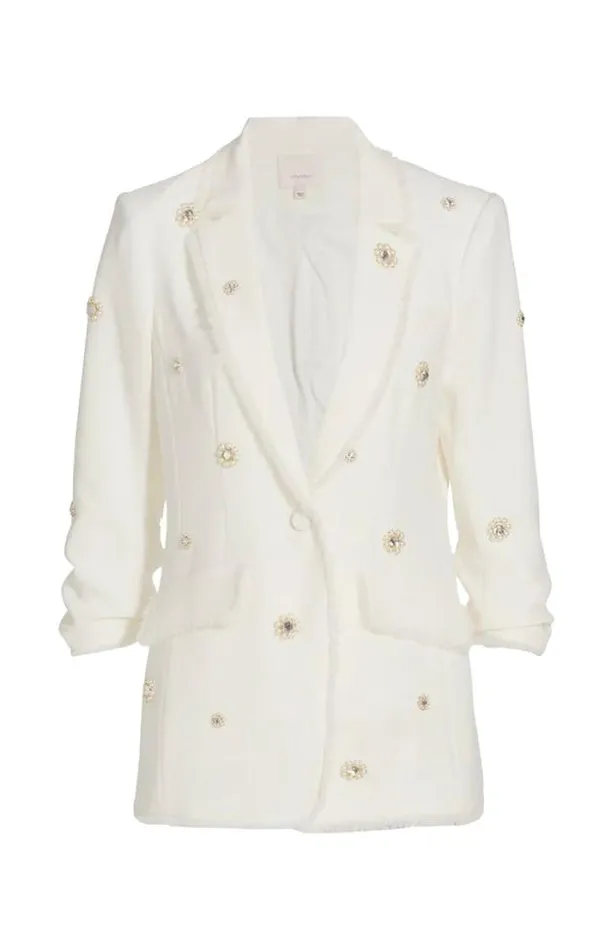 Cinq A Sept Blazers Women Pearl Ditsy Flower Embellished Khloe Blazer Ivory