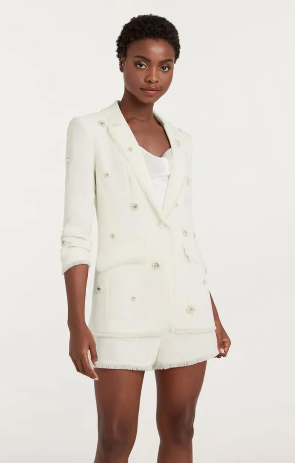 Cinq A Sept Blazers Women Pearl Ditsy Flower Embellished Khloe Blazer Ivory