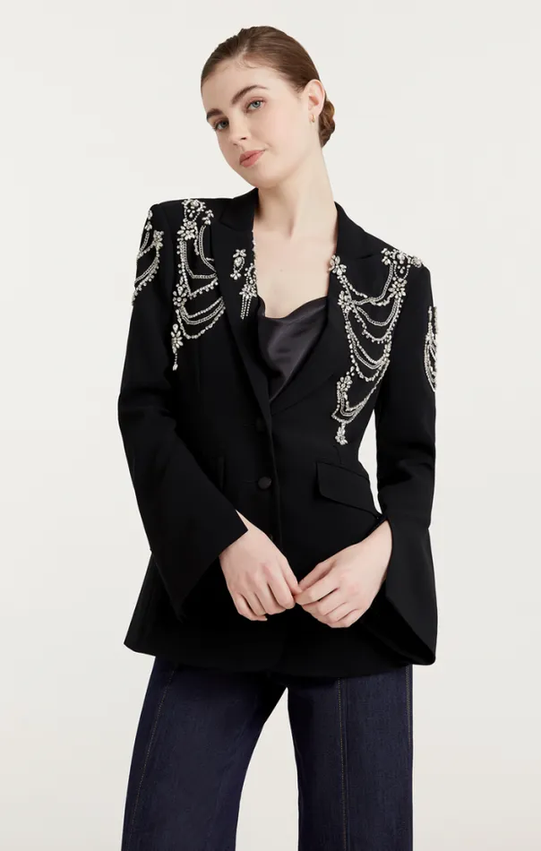 Cinq A Sept Blazers Women Rhinestone Chain Cheyenne Blazer Black