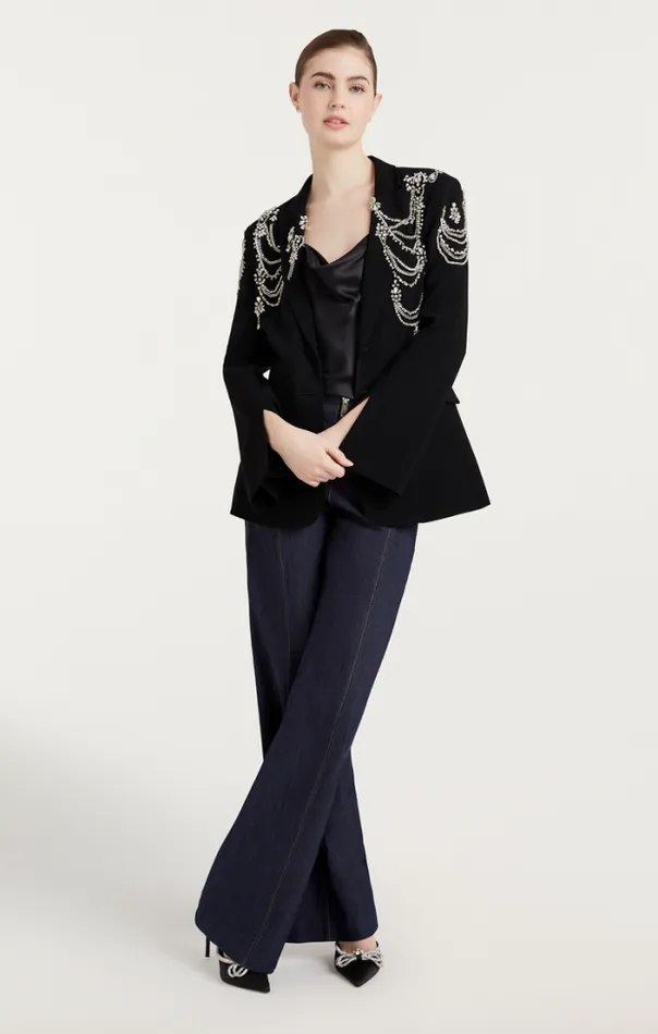 Cinq A Sept Blazers Women Rhinestone Chain Cheyenne Blazer Black