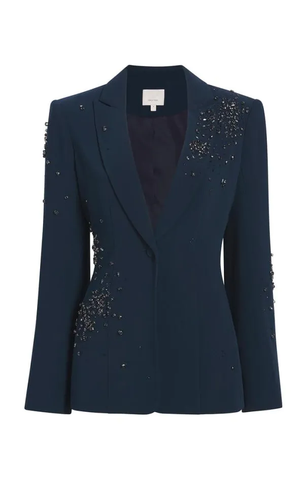 Cinq A Sept Blazers Women Rhinestone Crackle Embellished Cheyenne Blazer Peacock Blue