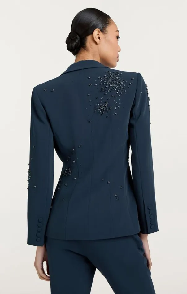 Cinq A Sept Blazers Women Rhinestone Crackle Embellished Cheyenne Blazer Peacock Blue