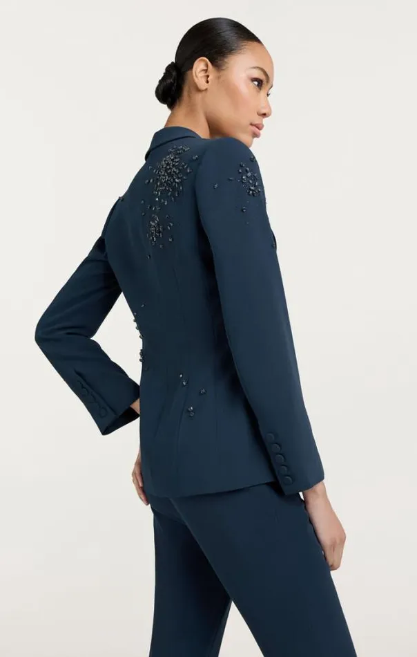 Cinq A Sept Blazers Women Rhinestone Crackle Embellished Cheyenne Blazer Peacock Blue