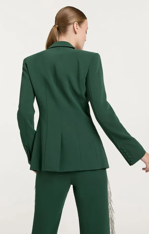 Cinq A Sept Blazers Women Rhinestone Fringe Embellished Cheyenne Blazer Dark Emerald