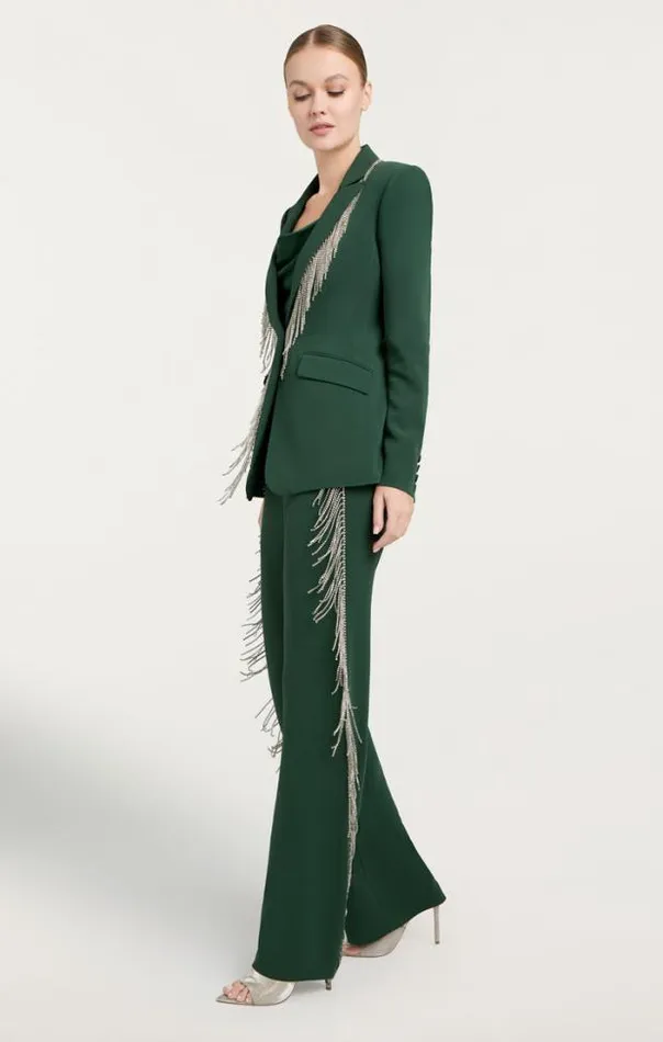 Cinq A Sept Blazers Women Rhinestone Fringe Embellished Cheyenne Blazer Dark Emerald
