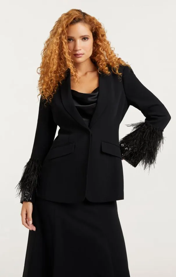 Cinq A Sept Blazers Women Sequin And Feather Cheyenne Blazer Blackblack