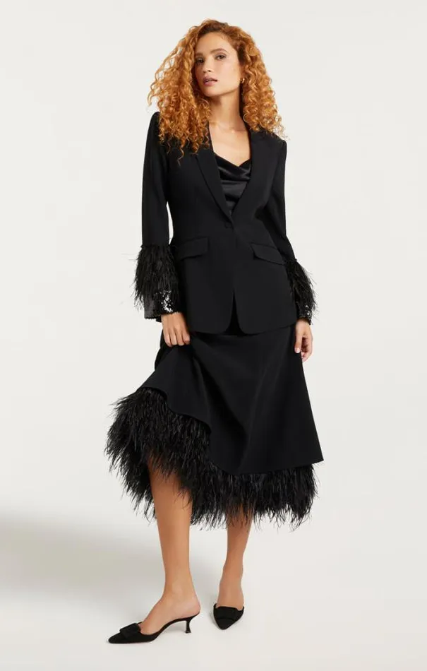Cinq A Sept Blazers Women Sequin And Feather Cheyenne Blazer Blackblack