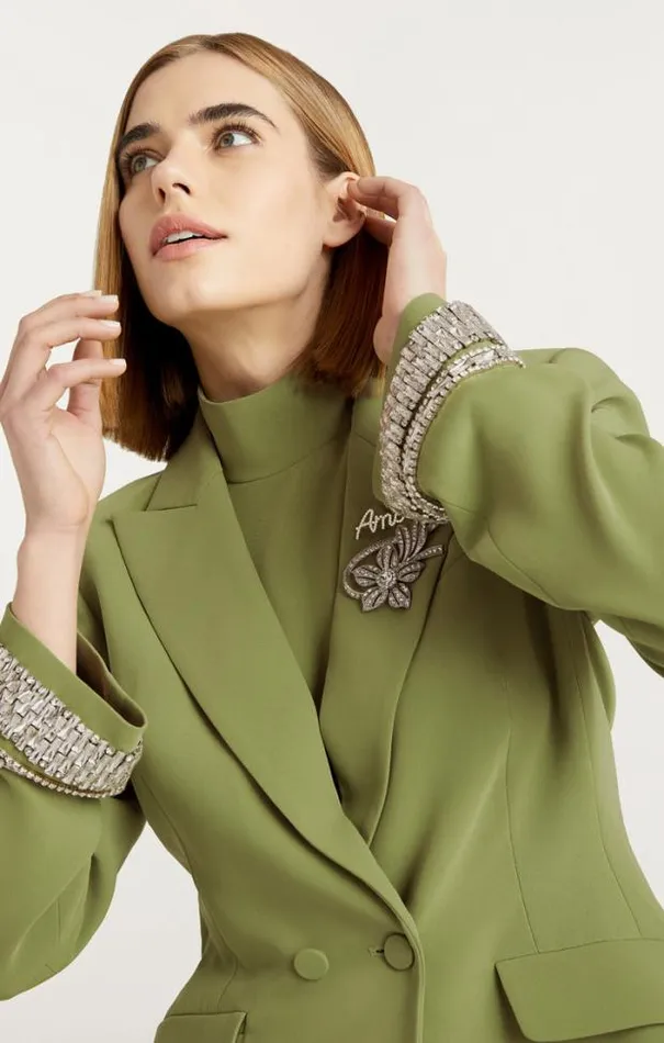 Cinq A Sept Blazers Women Stacked Jewelry Embellished Cheyenne Blazer Moss