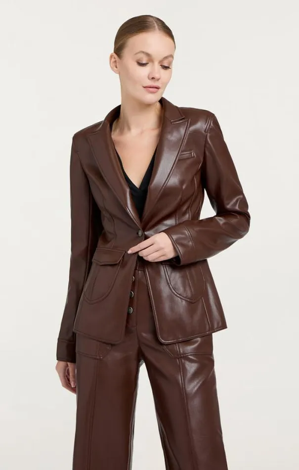 Cinq A Sept Blazers Women Vegan Leather Louisa Blazer Tobacco