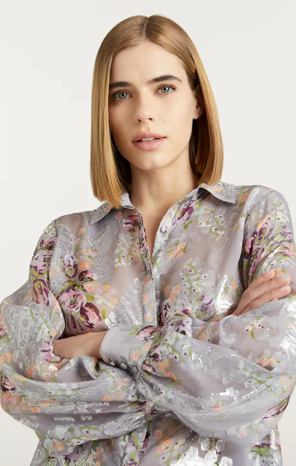 Cinq A Sept Blouses Women Claudette Floral Kandice Top Grey Multi