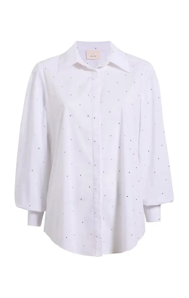 Cinq A Sept Blouses Women Heatset Rhinestone Ditsy Kandice White