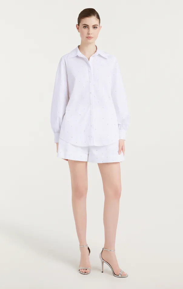 Cinq A Sept Blouses Women Heatset Rhinestone Ditsy Kandice White