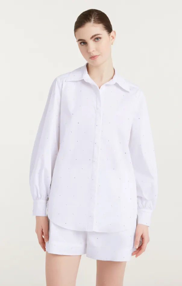 Cinq A Sept Blouses Women Heatset Rhinestone Ditsy Kandice White