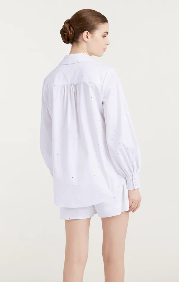 Cinq A Sept Blouses Women Heatset Rhinestone Ditsy Kandice White