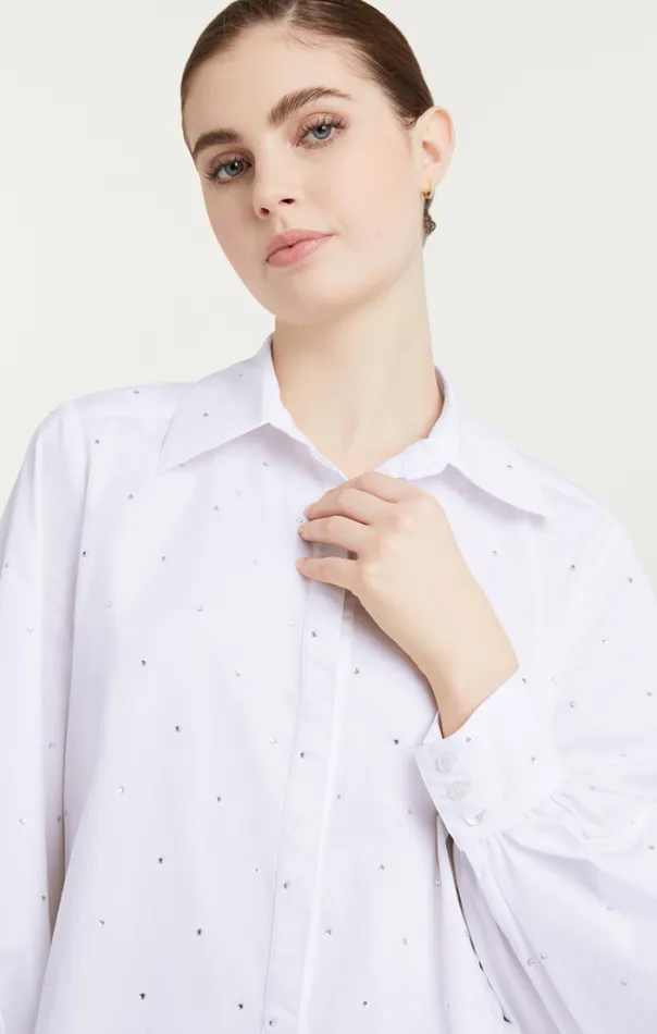 Cinq A Sept Blouses Women Heatset Rhinestone Ditsy Kandice White