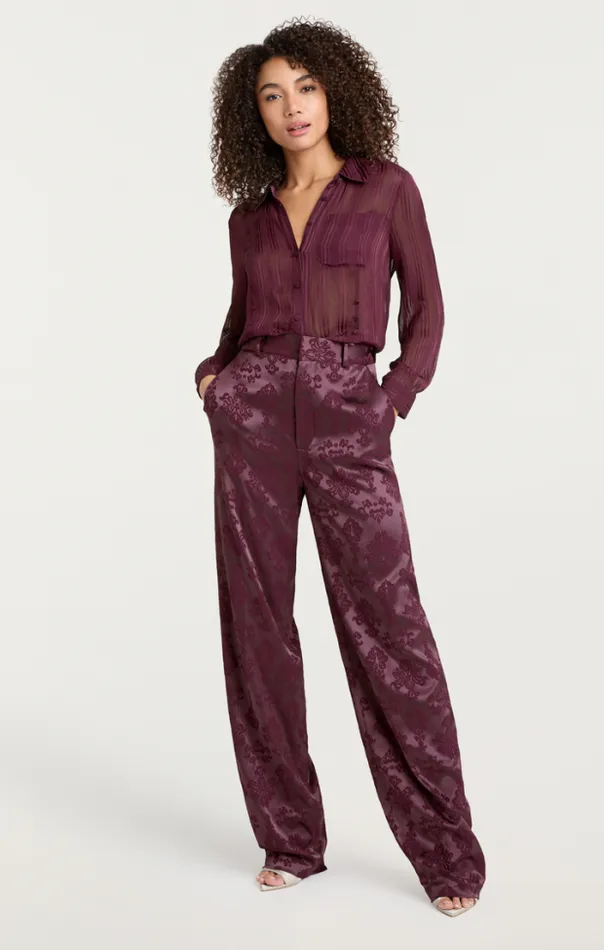Cinq A Sept Blouses Women Sheer Stripe Shirred Kandice Top Dark Fig