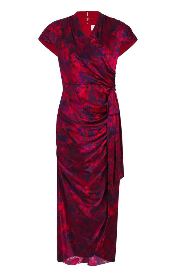 Cinq A Sept Cocktail and Evening Women Gail Dress Marbled Peonies Dark Red Multi