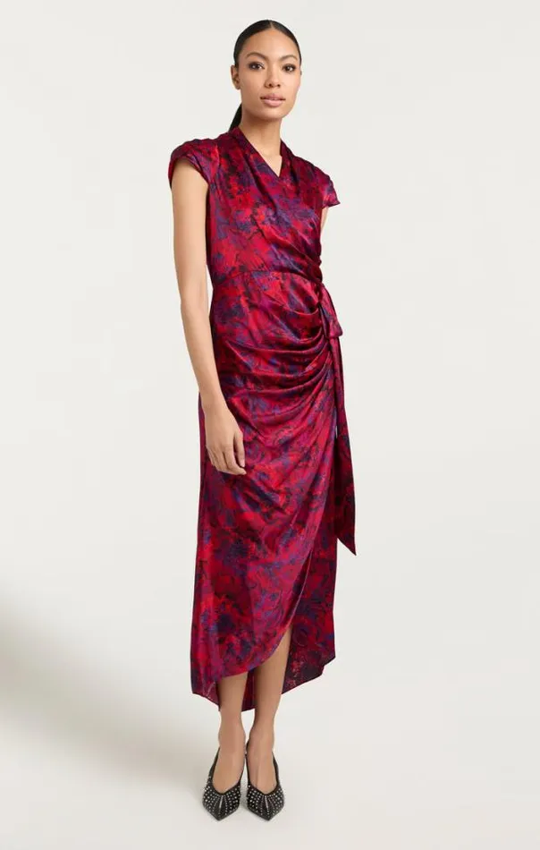 Cinq A Sept Cocktail and Evening Women Gail Dress Marbled Peonies Dark Red Multi