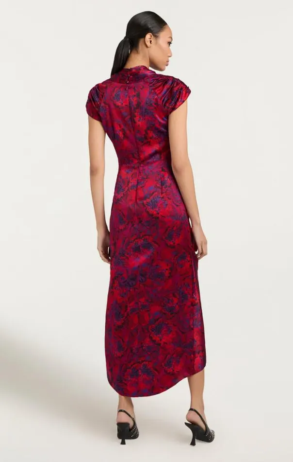 Cinq A Sept Cocktail and Evening Women Gail Dress Marbled Peonies Dark Red Multi