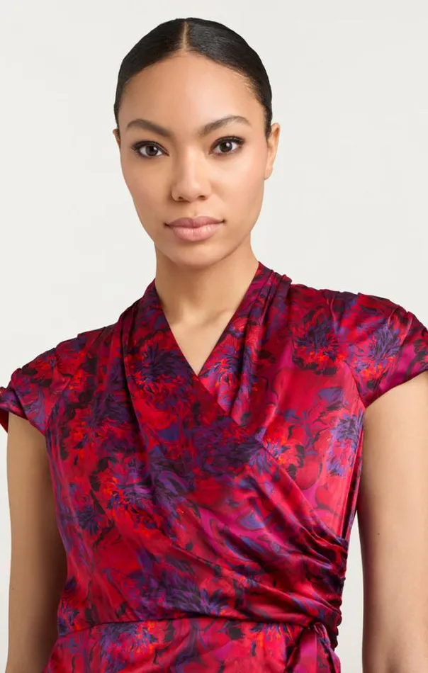 Cinq A Sept Cocktail and Evening Women Gail Dress Marbled Peonies Dark Red Multi