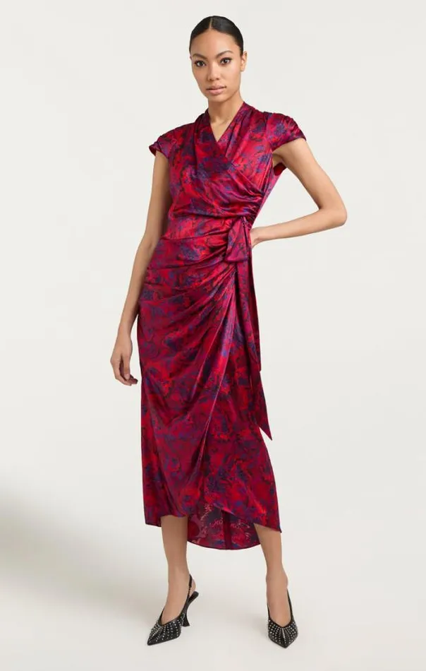 Cinq A Sept Cocktail and Evening Women Gail Dress Marbled Peonies Dark Red Multi