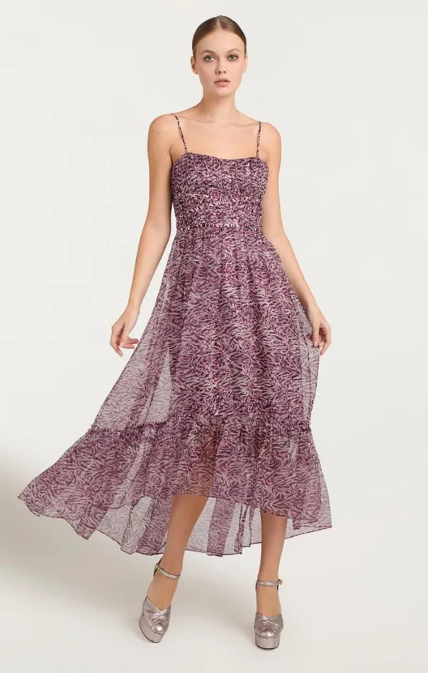 Cinq A Sept Cocktail and Evening Women Inkstrokes Daria Dress Dark Plum Multi