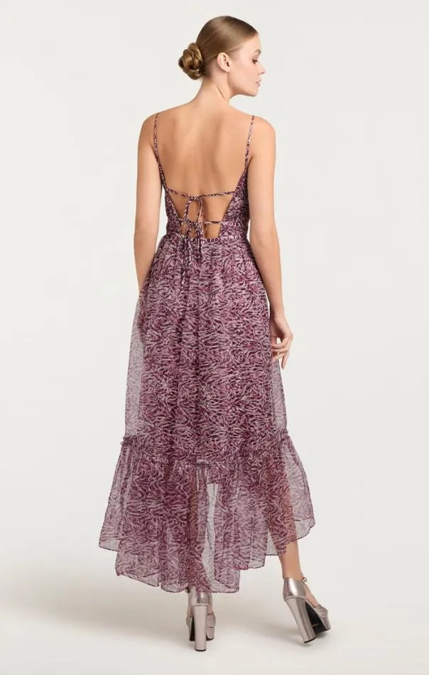 Cinq A Sept Cocktail and Evening Women Inkstrokes Daria Dress Dark Plum Multi