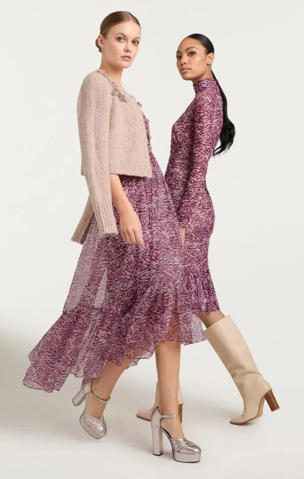 Cinq A Sept Cocktail and Evening Women Inkstrokes Daria Dress Dark Plum Multi
