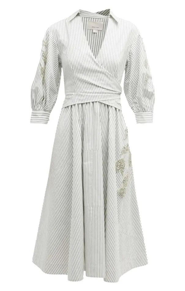 Cinq A Sept Midi Women Crystal Floral Embellished Camron Dress Ivorynavy