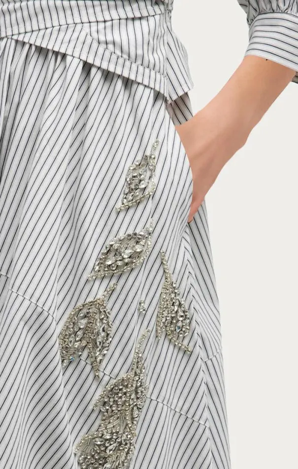 Cinq A Sept Midi Women Crystal Floral Embellished Camron Dress Ivorynavy