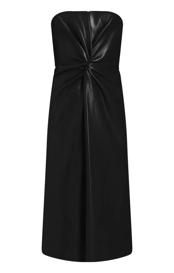 Cinq A Sept Midi Women Vegan Leather Strapless Mckenna Dress Black