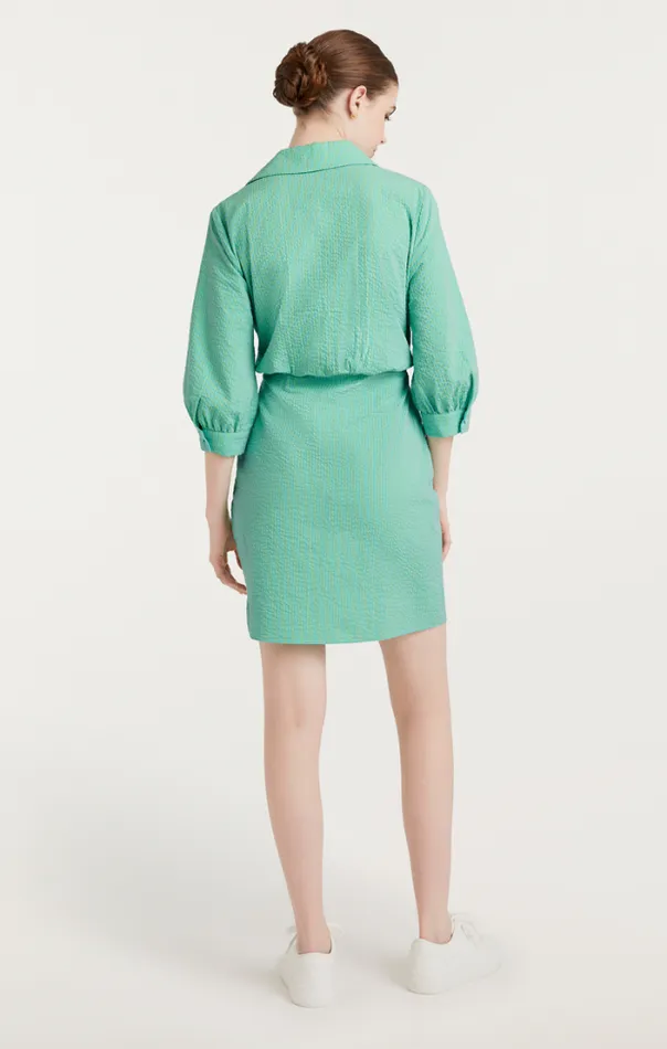 Cinq A Sept Mini Women Striped Seersucker Three Quarter Sleeve Gaby Dress Cyanlima Bean