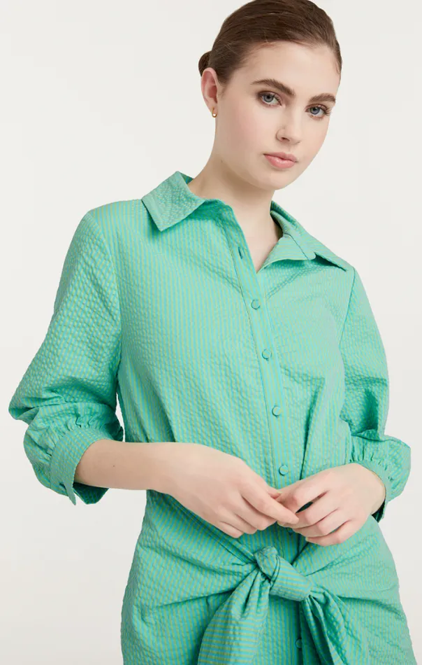 Cinq A Sept Mini Women Striped Seersucker Three Quarter Sleeve Gaby Dress Cyanlima Bean