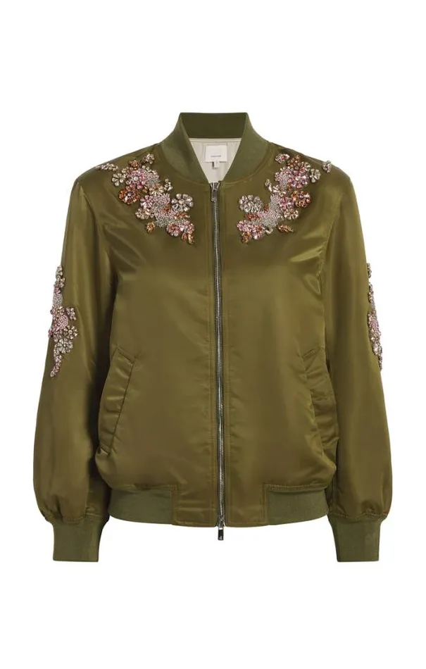 Cinq A Sept Outerwear Women Diamond Daisies Embellished Talulla Bomber Olive