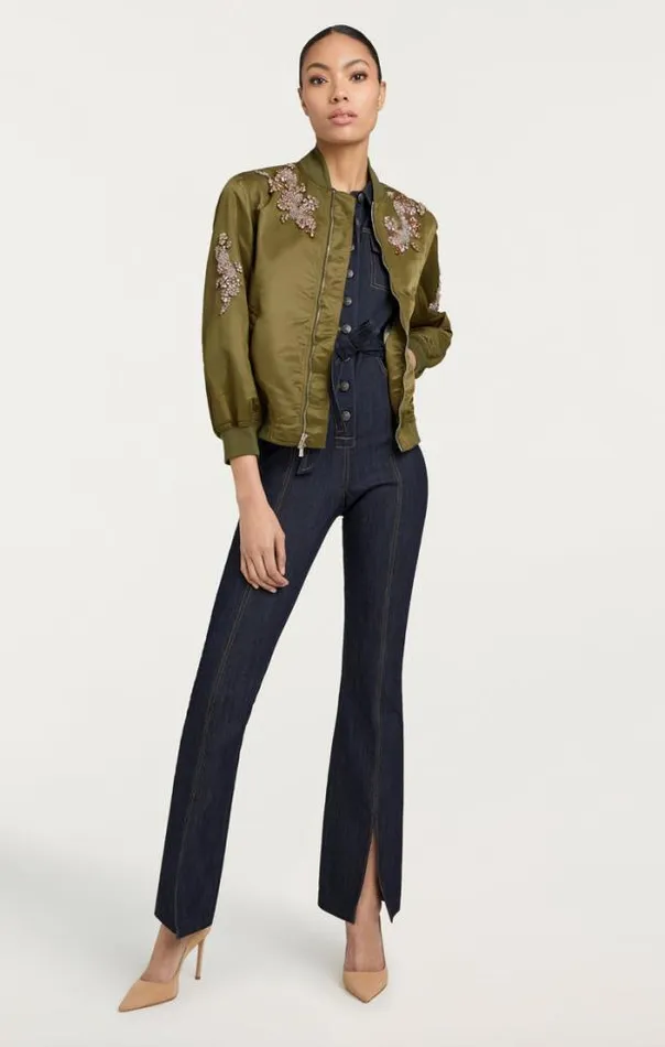 Cinq A Sept Outerwear Women Diamond Daisies Embellished Talulla Bomber Olive