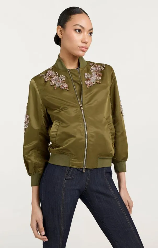 Cinq A Sept Outerwear Women Diamond Daisies Embellished Talulla Bomber Olive