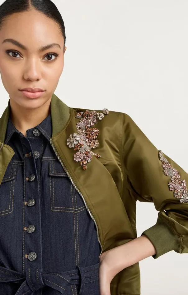 Cinq A Sept Outerwear Women Diamond Daisies Embellished Talulla Bomber Olive