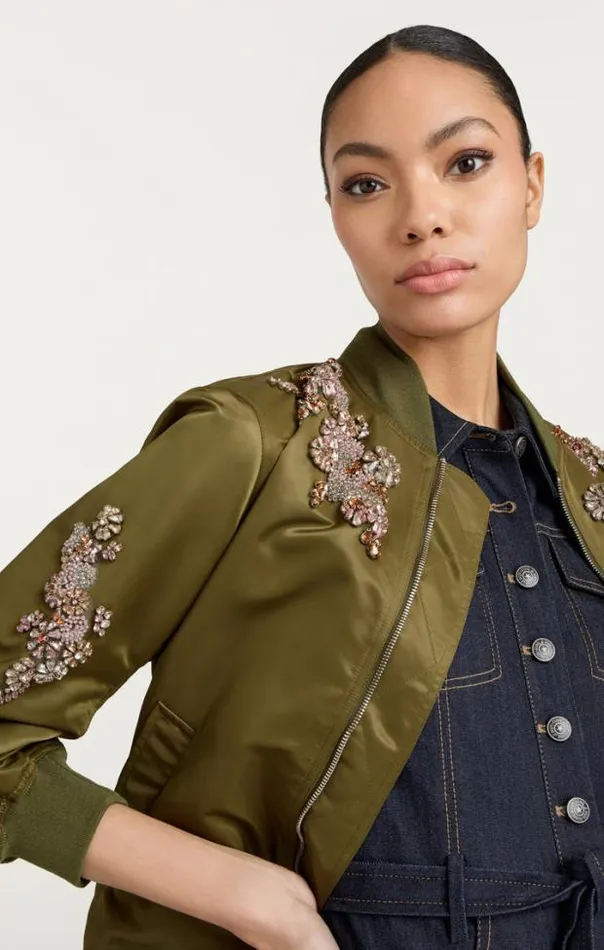 Cinq A Sept Outerwear Women Diamond Daisies Embellished Talulla Bomber Olive