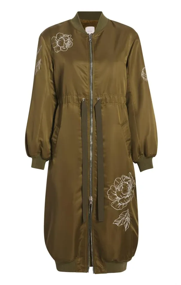 Cinq A Sept Outerwear Women Peony Embroidered Long Pauline Coat Olive