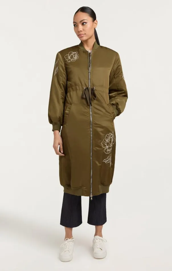 Cinq A Sept Outerwear Women Peony Embroidered Long Pauline Coat Olive