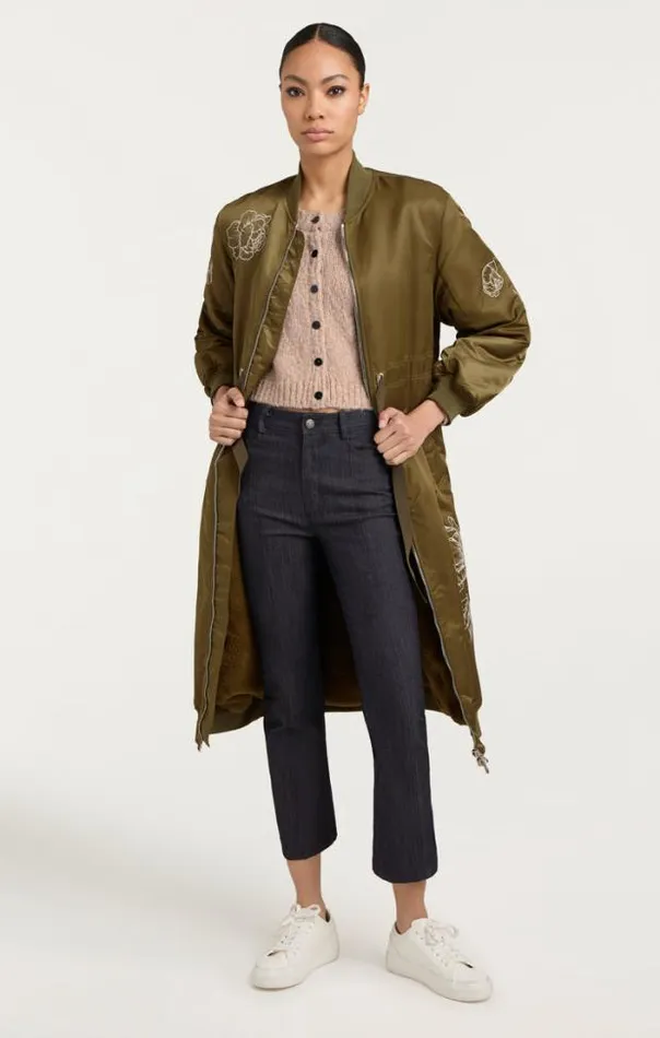 Cinq A Sept Outerwear Women Peony Embroidered Long Pauline Coat Olive