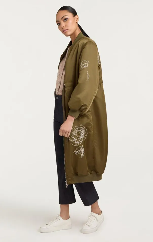 Cinq A Sept Outerwear Women Peony Embroidered Long Pauline Coat Olive