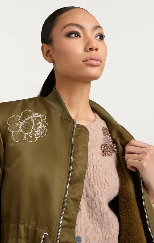 Cinq A Sept Outerwear Women Peony Embroidered Long Pauline Coat Olive