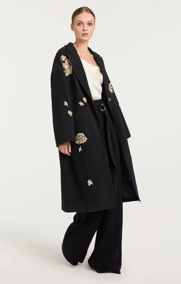 Cinq A Sept Outerwear Women Rose Embellished Gravis Coat Black