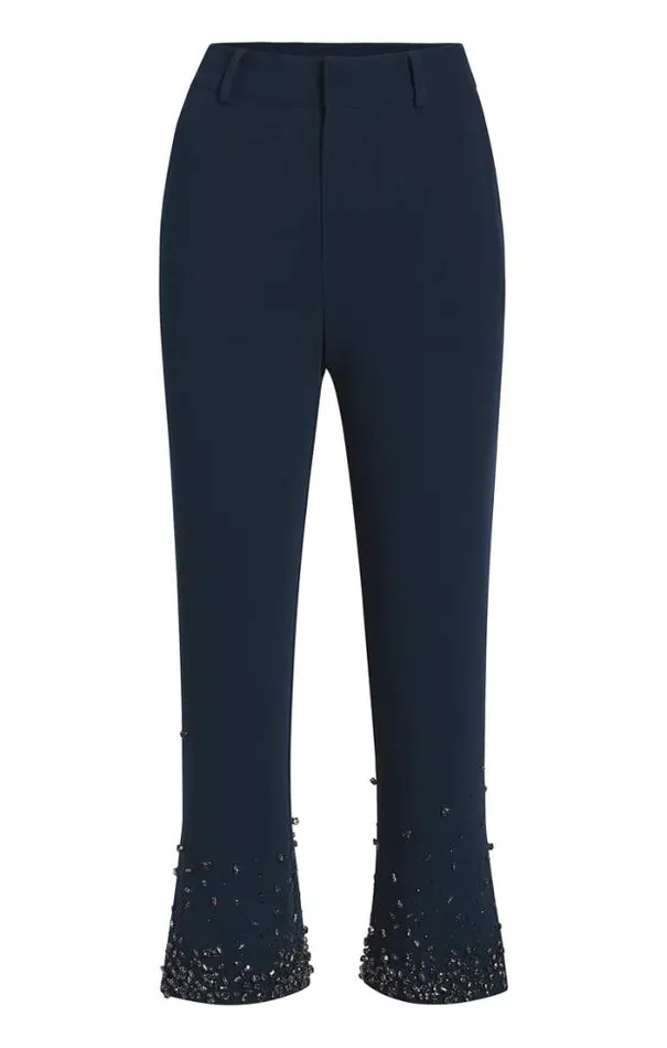 Cinq A Sept Pants Women Rhinestone Crackle Cropped Kerry Pant Peacock Blue