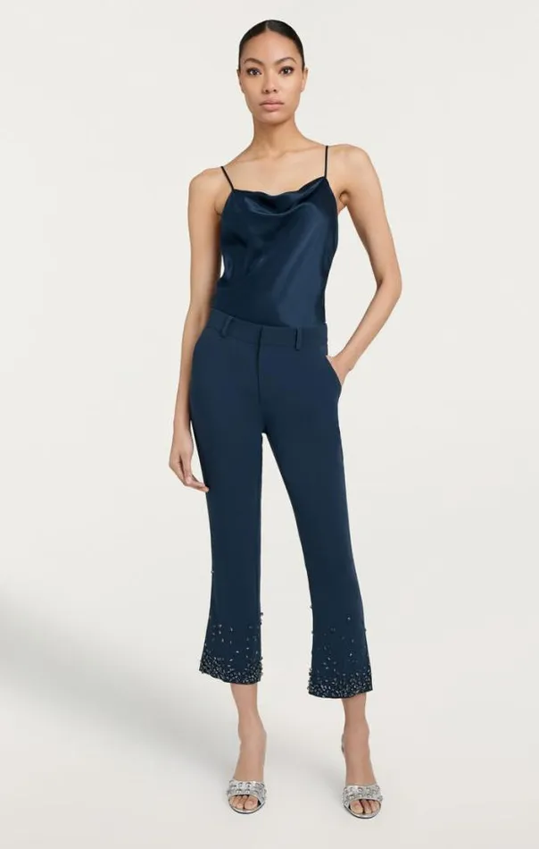 Cinq A Sept Pants Women Rhinestone Crackle Cropped Kerry Pant Peacock Blue